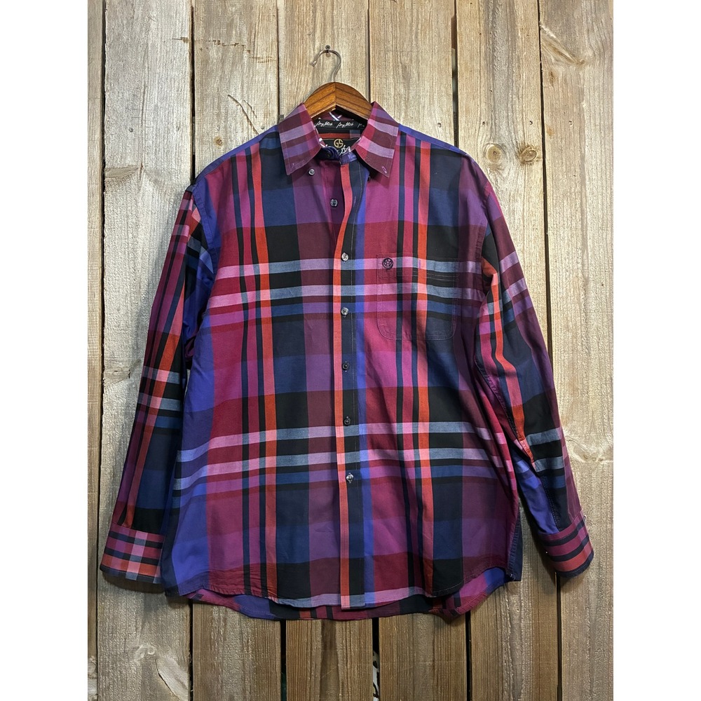 George Strait Collection by Wrangler Mens Plaid Button Down Shirt Purple MGSN184